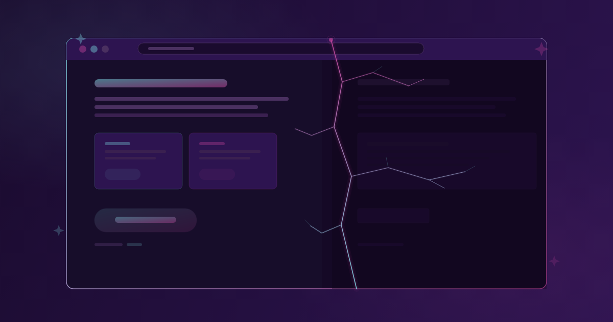 Ilustracija preglednika podijeljenog na urednu profesionalnu stranicu i zanemarenu verziju s pukotinom