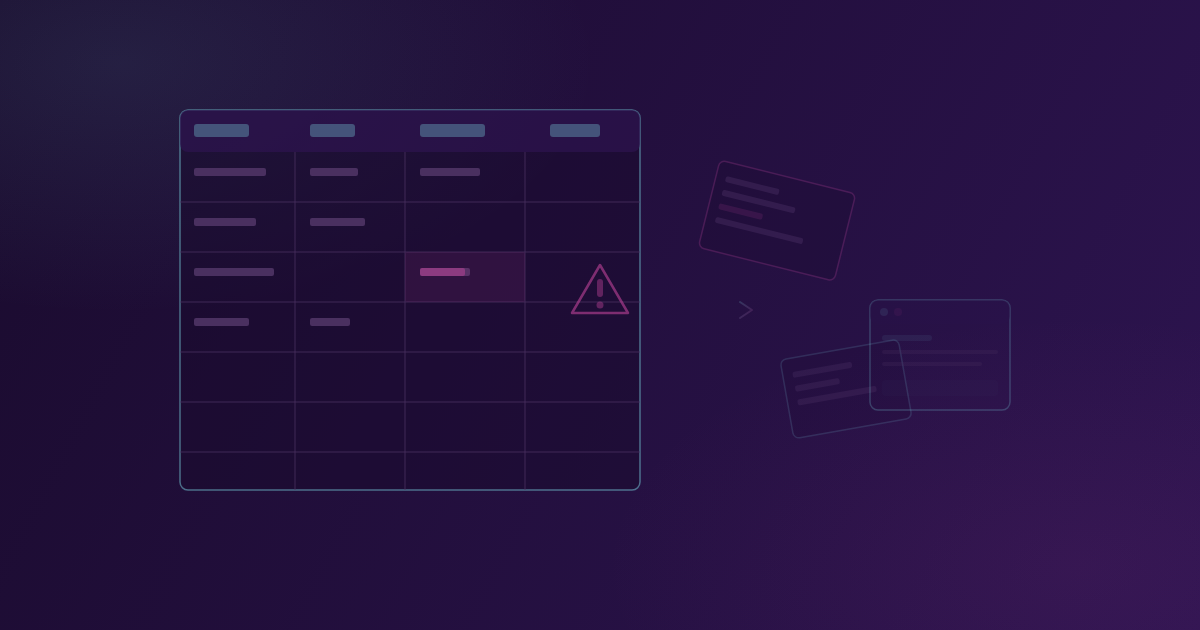 Ilustracija tablice s pukotinama koja simbolizira prerastanje Excel rješenja